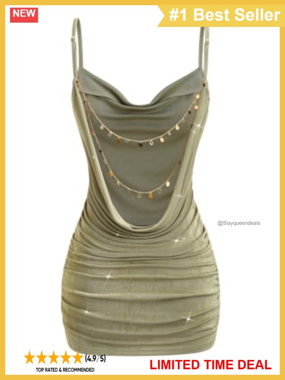 Sexy Sequin Bodycon Mini Dress Backless Cowl Neck Metallic Fringe Party
